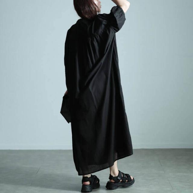 インド綿ピンタックバルーンスリーブワンピース