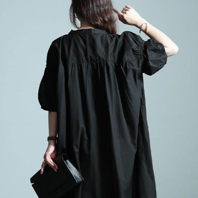 インド綿ピンタックバルーンスリーブワンピース