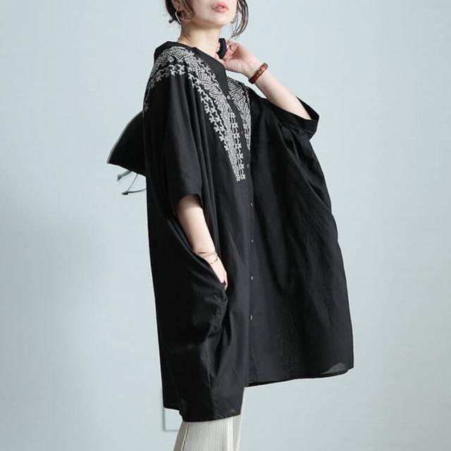 エスニック刺繍Vネックインド綿チュニック