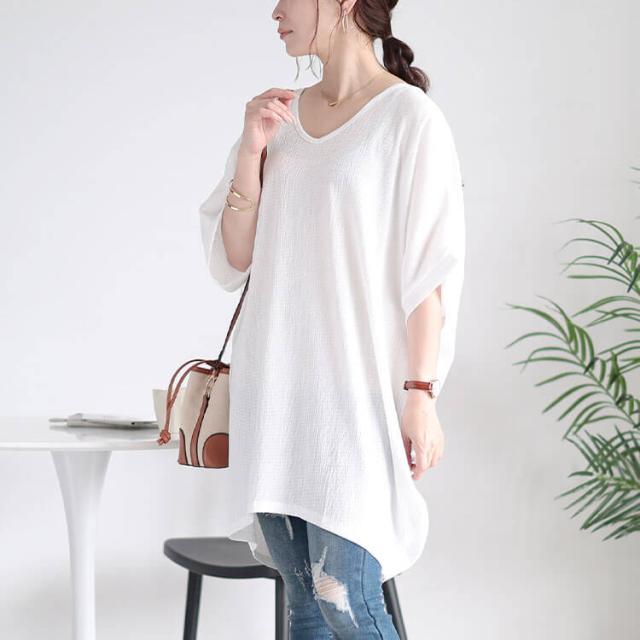 楊柳Vネックドルマンチュニック