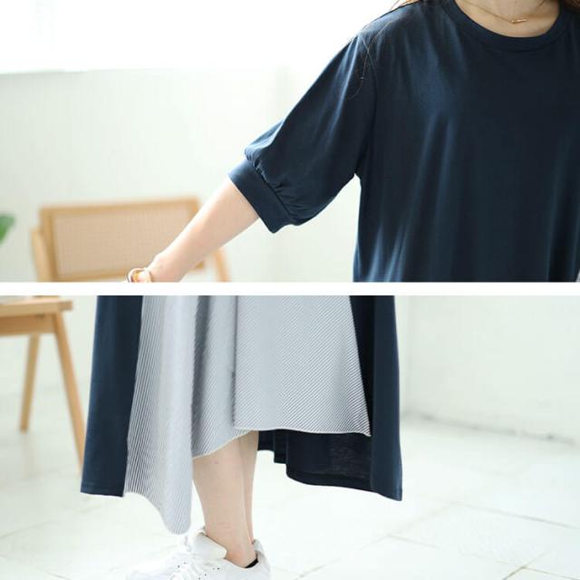 ストライプ切り替えアシンメトリーワンピース