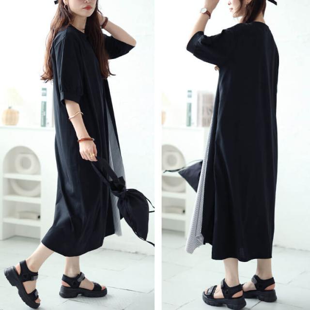 ストライプ切り替えアシンメトリーワンピース