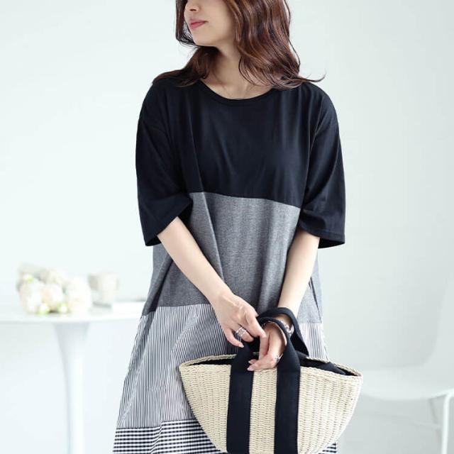 異素材切り替えワンピース