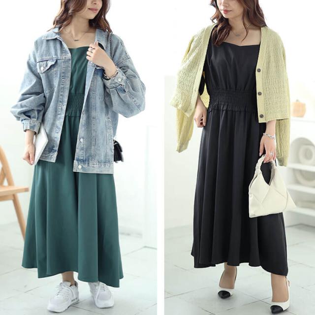 ハートネックウエストシャーリングワンピース