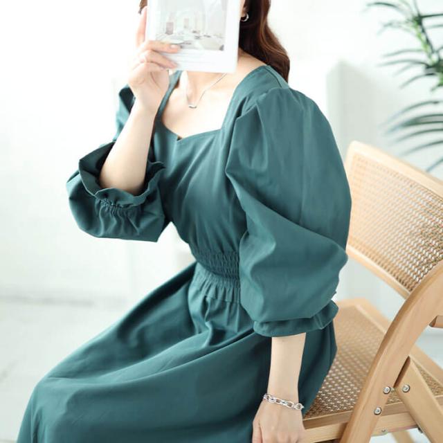 ハートネックウエストシャーリングワンピース