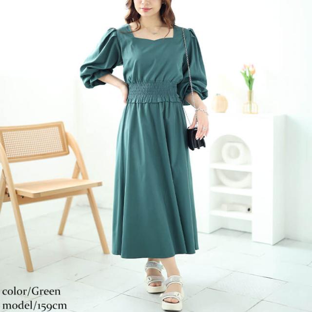 ハートネックウエストシャーリングワンピース