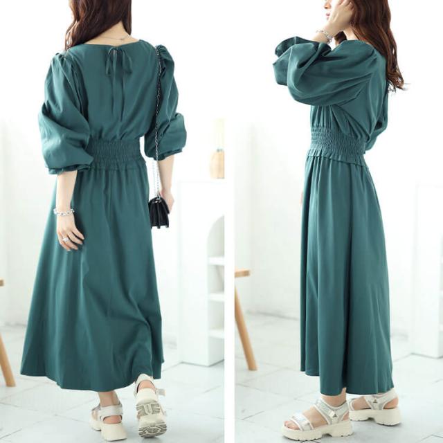 ハートネックウエストシャーリングワンピース