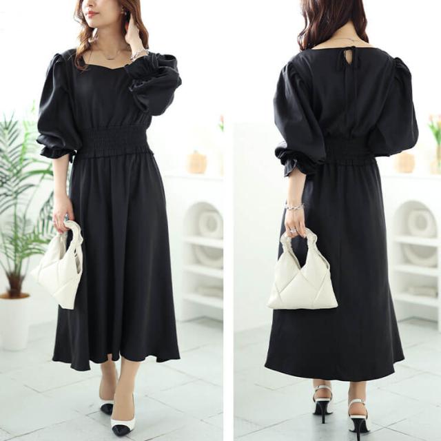 ハートネックウエストシャーリングワンピース