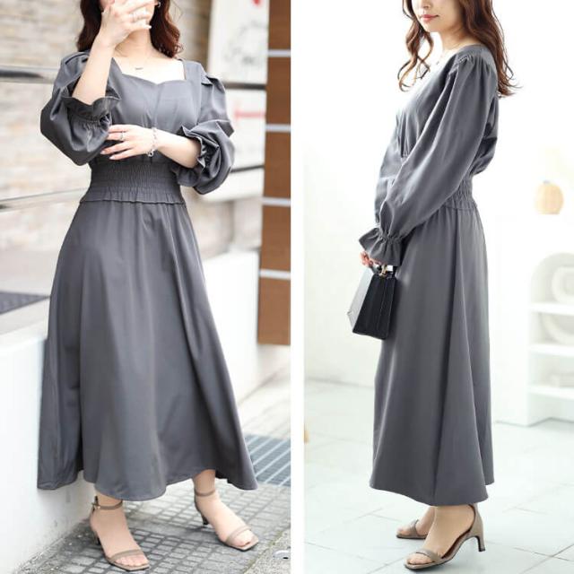 ハートネックウエストシャーリングワンピース