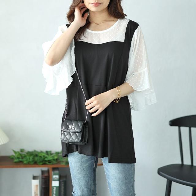 ドットシアーブラウスドッキングペプラムビスチェトップス