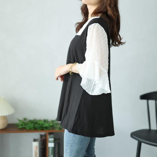 ドットシアーブラウスドッキングペプラムビスチェトップス