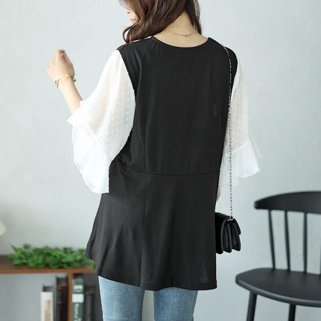 ドットシアーブラウスドッキングペプラムビスチェトップス