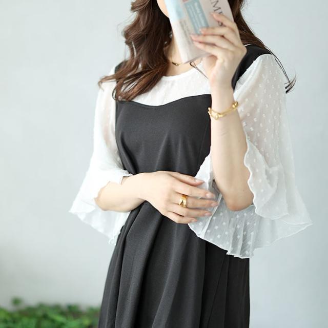 ドットシアーブラウスドッキングペプラムビスチェトップス