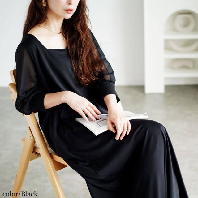 シアースリーブダイヤモンドネックワンピース