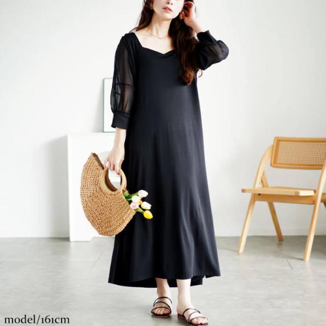 シアースリーブダイヤモンドネックワンピース