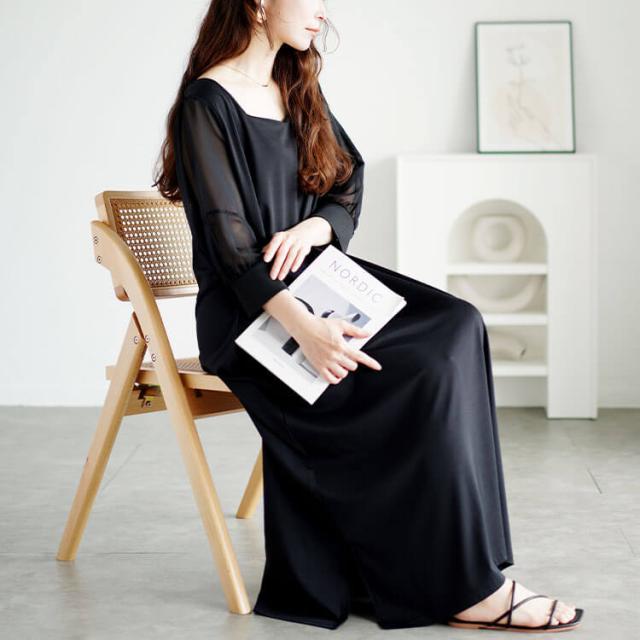 シアースリーブダイヤモンドネックワンピース