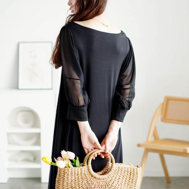 シアースリーブダイヤモンドネックワンピース