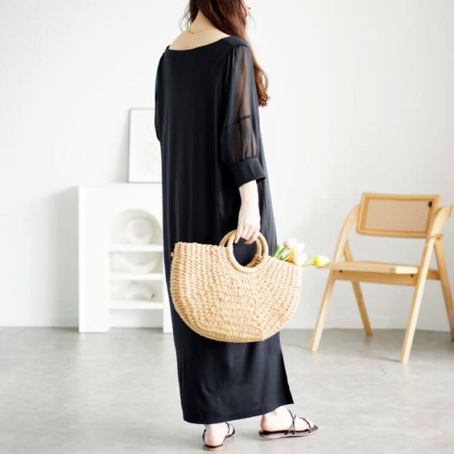 シアースリーブダイヤモンドネックワンピース