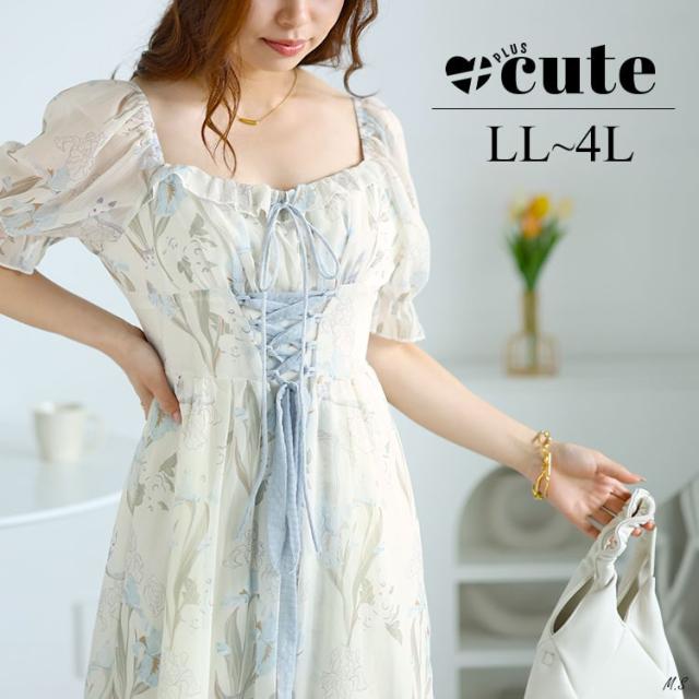 ウエストレースアップシフォンワンピース