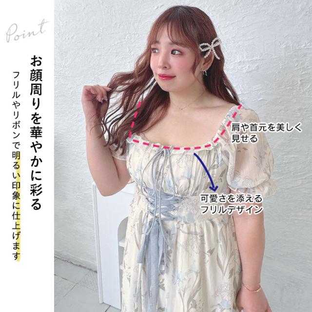 ウエストレースアップシフォンワンピース