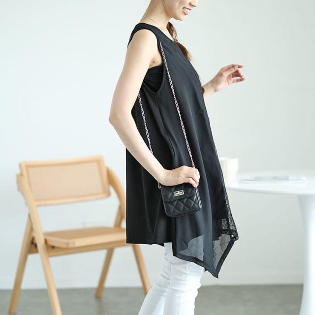 レース切り替えイレヘムノースリーブチュニック