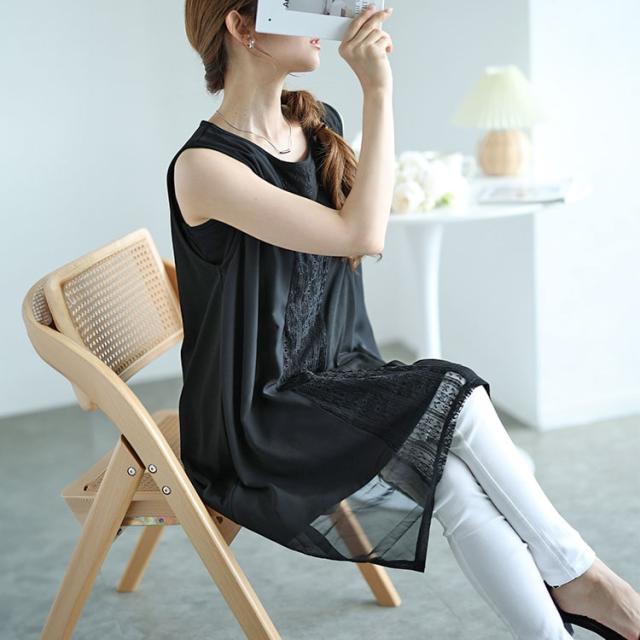 レース切り替えイレヘムノースリーブチュニック