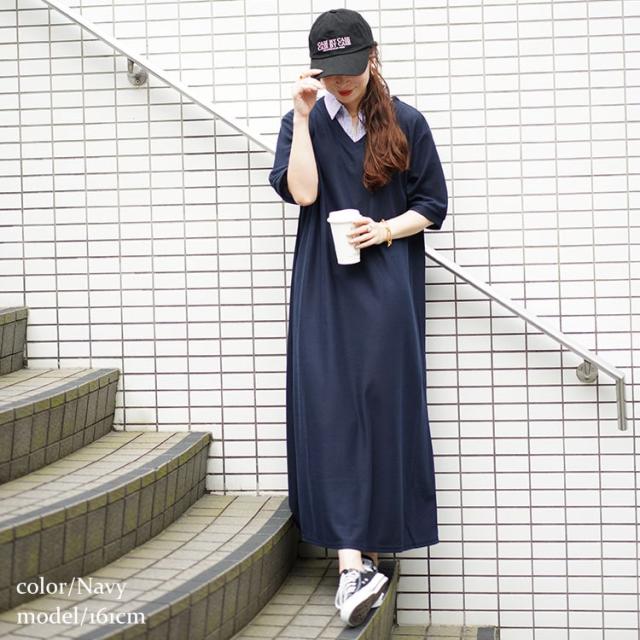 シャツドッキングワッフルワンピース