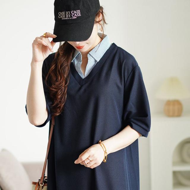 シャツドッキングワッフルワンピース