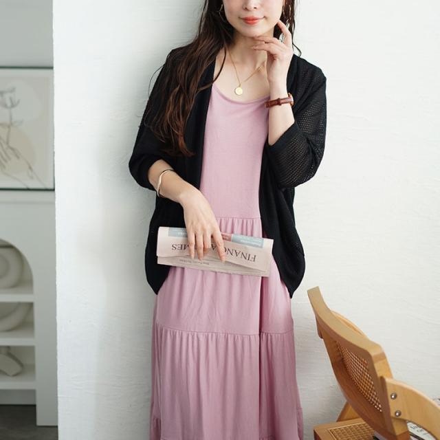 透かし編みボレロ&ティアードワンピースセット