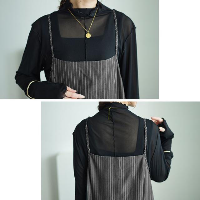 ピンストライプフレアキャミワンピース