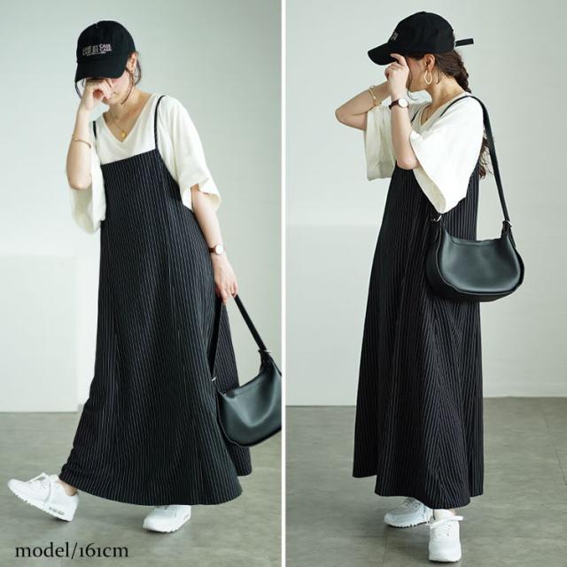 ピンストライプフレアキャミワンピース