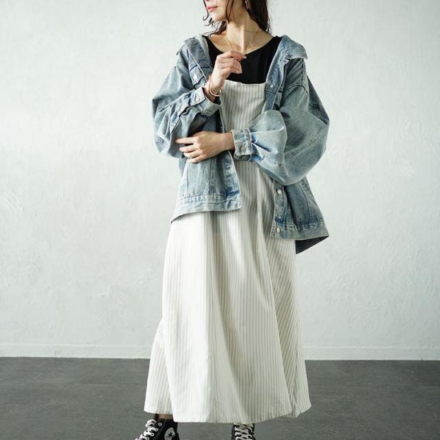 ピンストライプフレアキャミワンピース