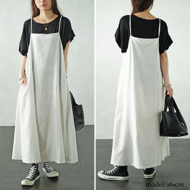 ピンストライプフレアキャミワンピース