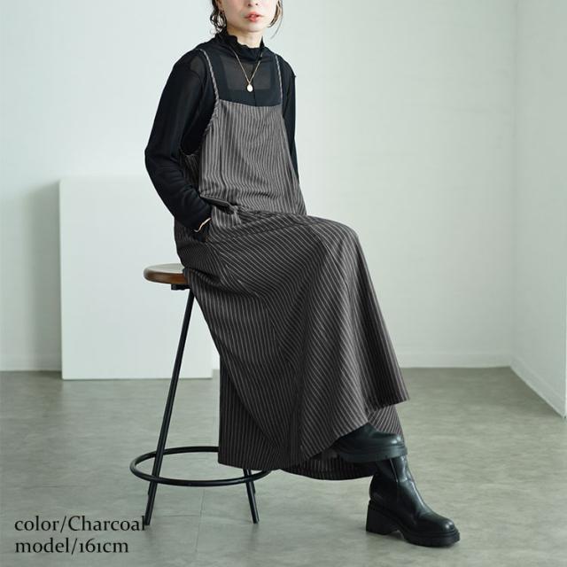 ピンストライプフレアキャミワンピース