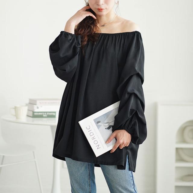 2wayギャザーネックタックボリュームスリーブプルオーバー