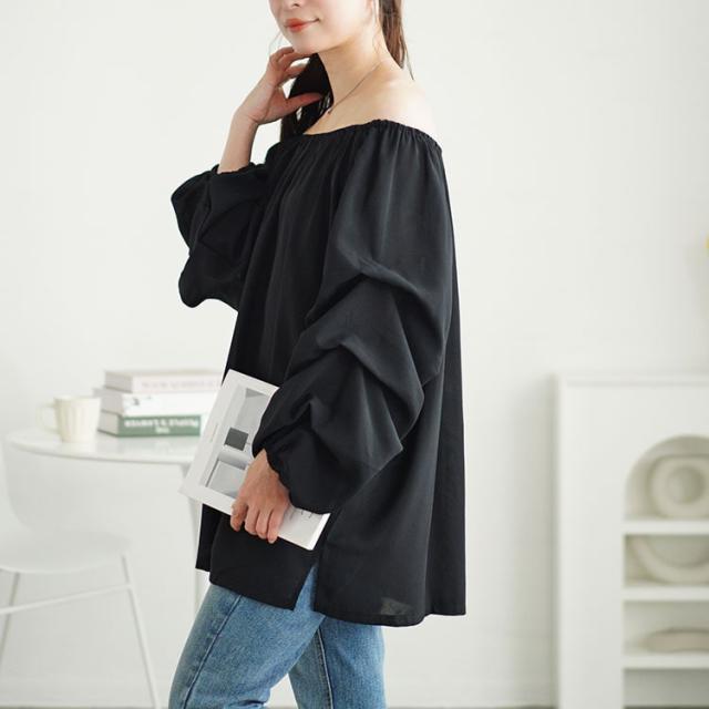 2wayギャザーネックタックボリュームスリーブプルオーバー