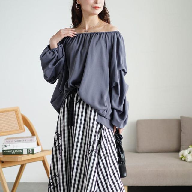 2wayギャザーネックタックボリュームスリーブプルオーバー