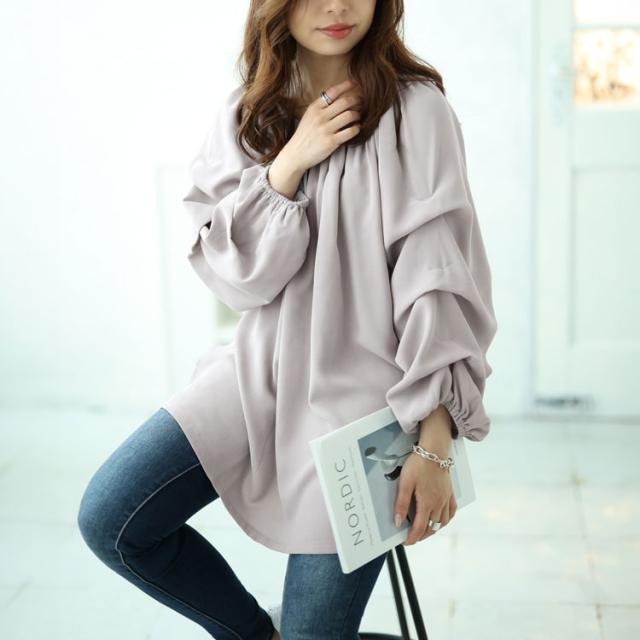 2wayギャザーネックタックボリュームスリーブプルオーバー