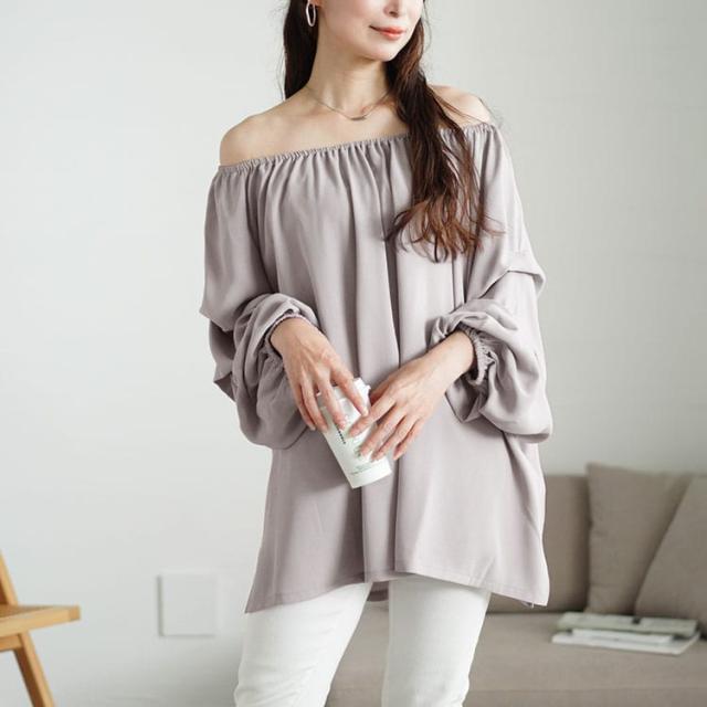 2wayギャザーネックタックボリュームスリーブプルオーバー