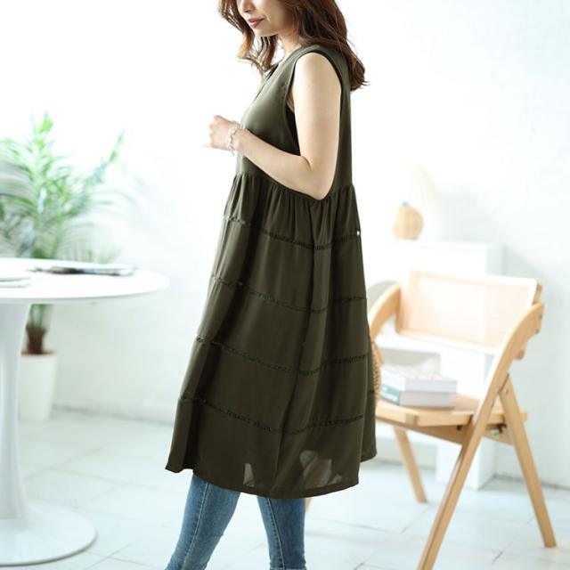 Vネックレース使いティアードチュニック