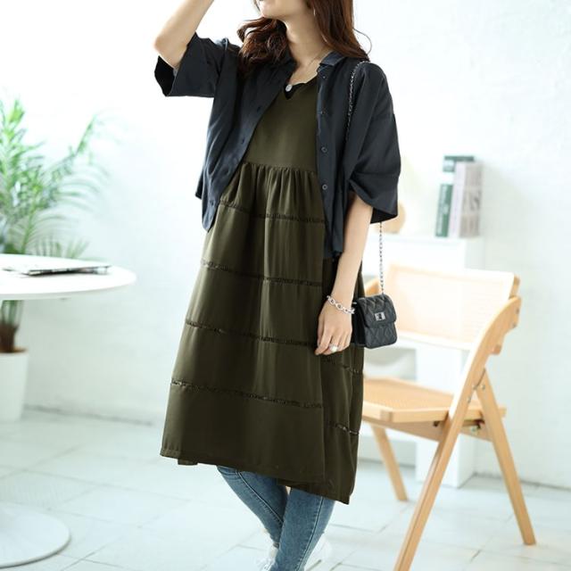 Vネックレース使いティアードチュニック