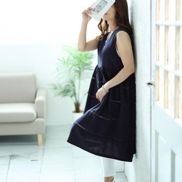 Vネックレース使いティアードチュニック