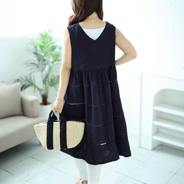 Vネックレース使いティアードチュニック