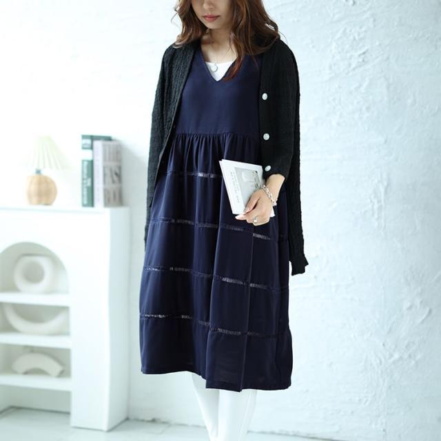 Vネックレース使いティアードチュニック