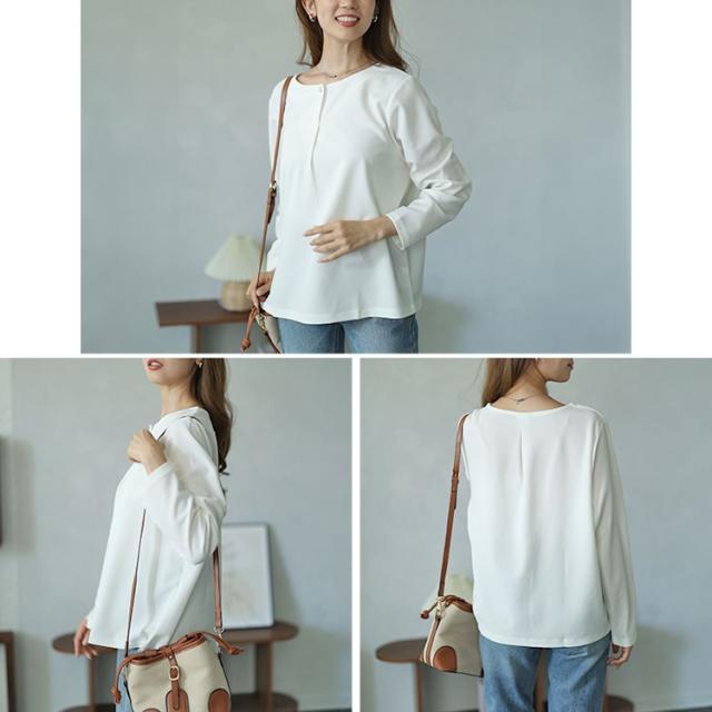 パールボタンロングトッパーカーディガン＆ブラウス2点セット