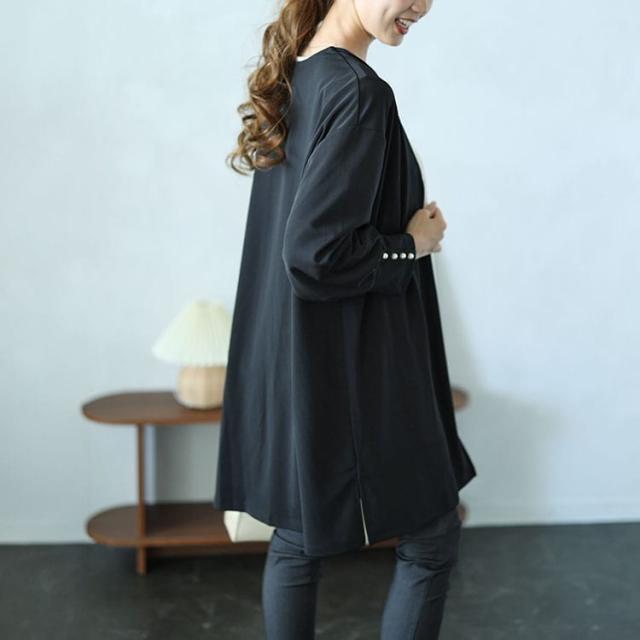 パールボタンロングトッパーカーディガン＆ブラウス2点セット