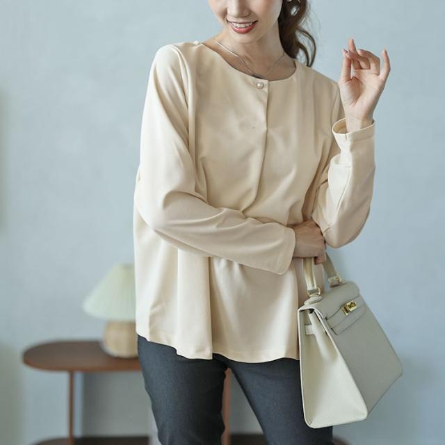 パールボタンロングトッパーカーディガン＆ブラウス2点セット