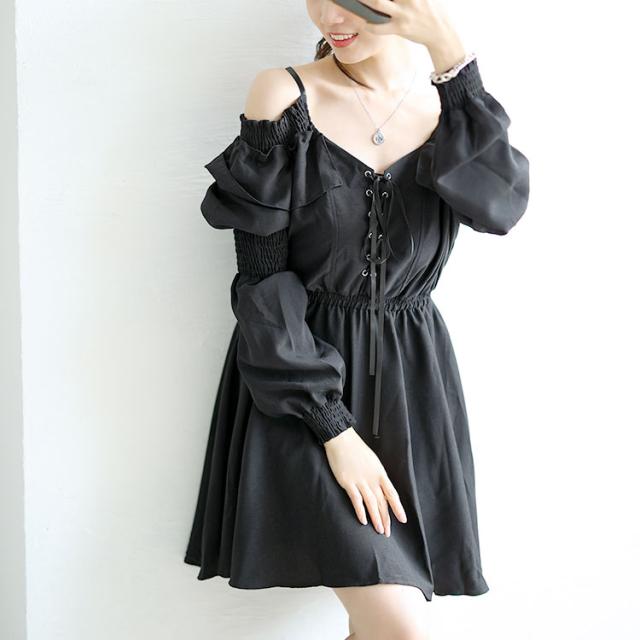 レースアップオフショルワンピース