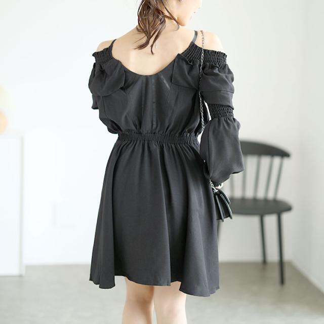 レースアップオフショルワンピース
