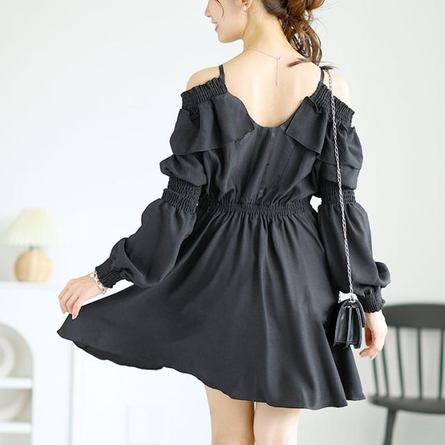 レースアップオフショルワンピース